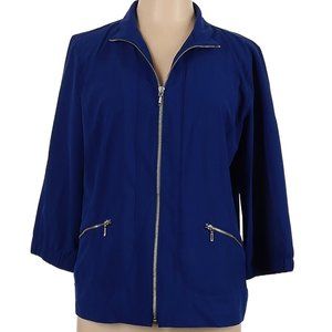 Zenergy by Chicos Blue Zip Jacket Size 2 Large 3/4 Sleeves Excellent Condition